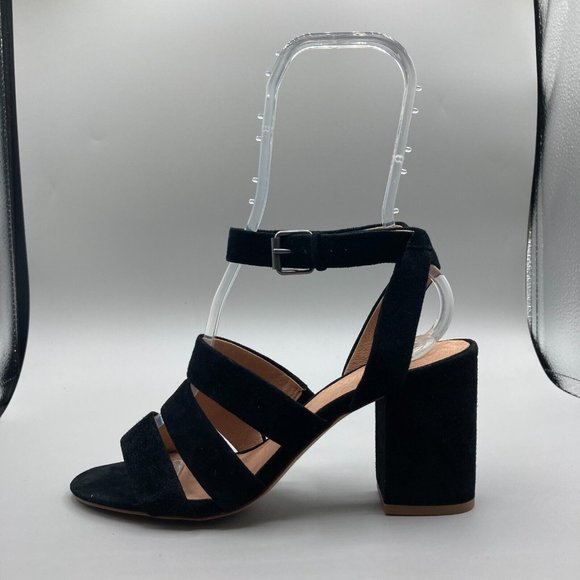 Madewell Shoes - Madewell Womens Heesl Size 7.5 M Black Leather Heels Ankle Strap Open Toe Buckle